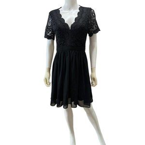 Lulus Womens Size Small Angel In Disguise Black Lace Skater Lined Dress Cocktail